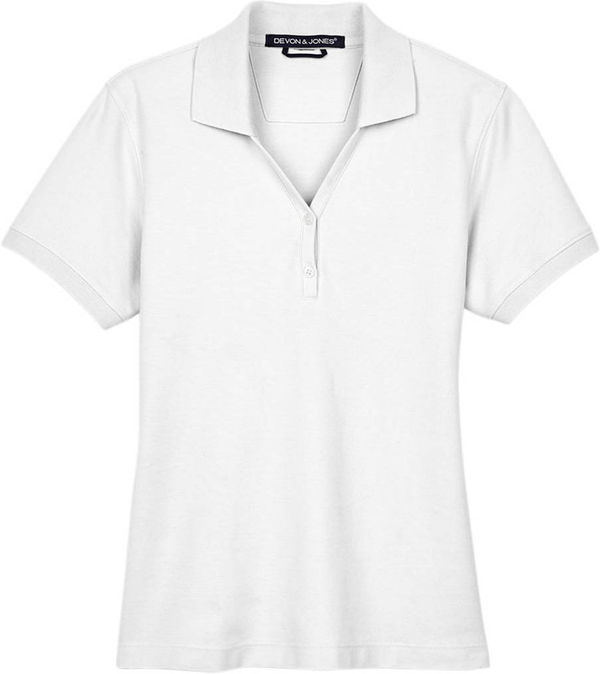 An image of a Custom Devon & Jones Ladies' Pima Pique Short Sleeve Y Collar Polo in White!