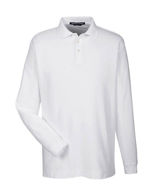 Devon & Jones Men's Pima Piqué Long Sleeve Polo in White