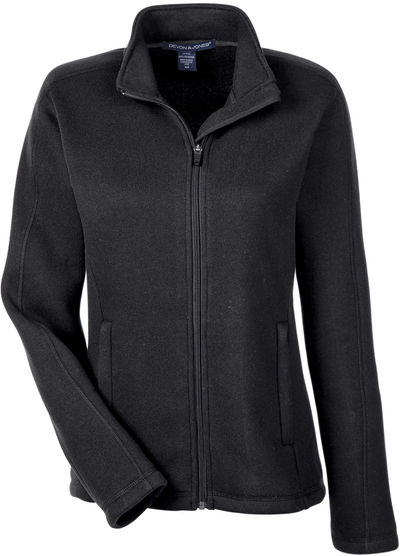 Am image of a Custom Devon and Jones Ladies Bristol Full Zip Sweater Fleece Jacket in Black!