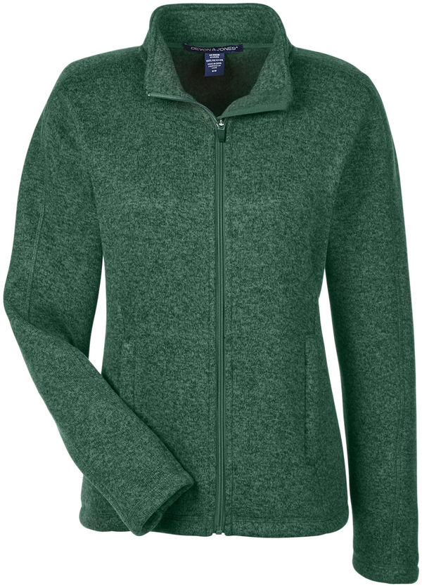 Am image of a Custom Devon and Jones Ladies Bristol Full Zip Sweater Fleece Jacket in Forest Heather!