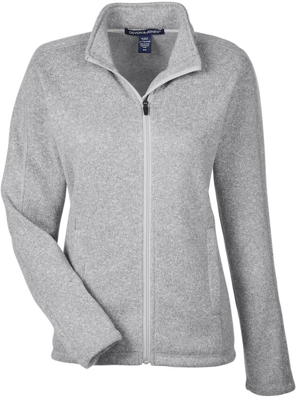 Am image of a Custom Devon and Jones Ladies Bristol Full Zip Sweater Fleece Jacket in Grey Heather!