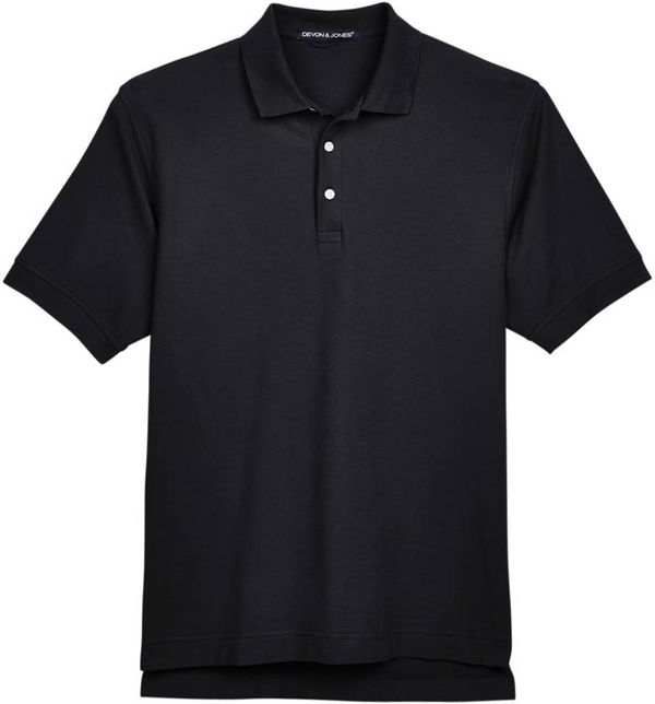 An image of a Custom Devon and Jones Men's Pima Pique Short Sleeve Polo in Black!