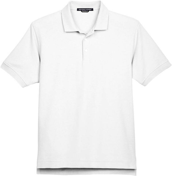 An image of a Custom Devon and Jones Men's Pima Pique Short Sleeve Polo in White!