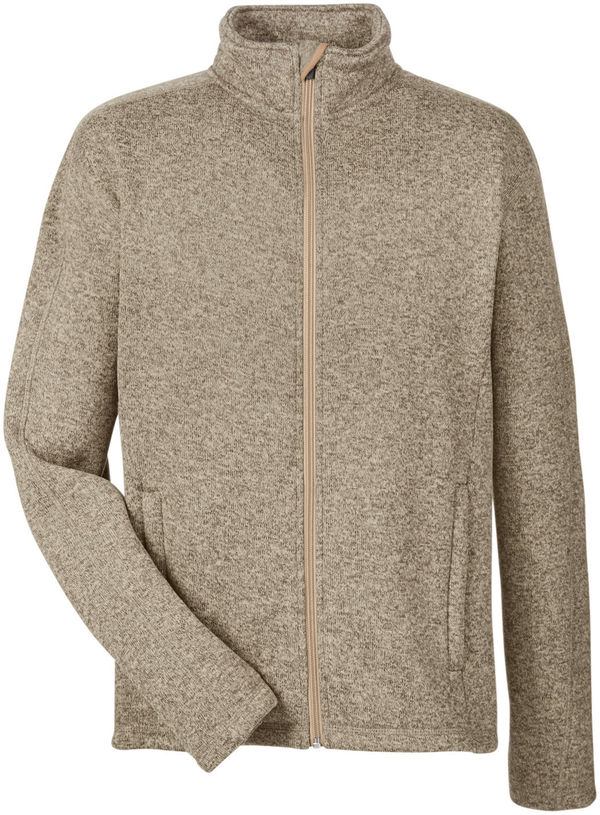 Am image of a Custom Devon and Jones Mens Bristol Full Zip Sweater Fleece Jacket in Khaki Heather!