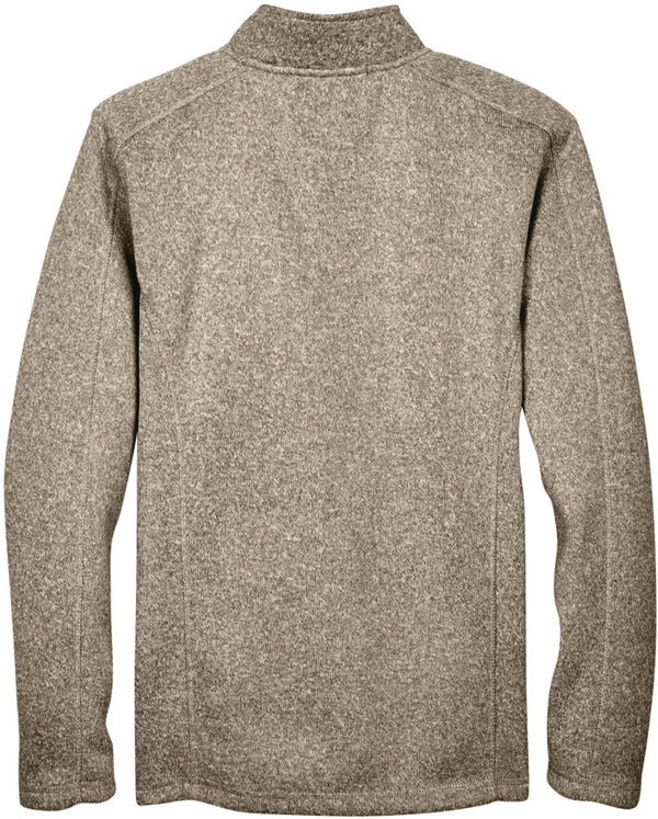 Am image of a Custom Devon and Jones Mens Bristol Full Zip Sweater Fleece Jacket in Khaki Heather!