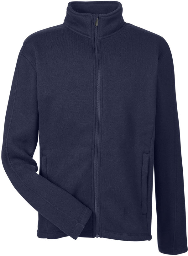 Am image of a Custom Devon and Jones Mens Bristol Full Zip Sweater Fleece Jacket in Navy!