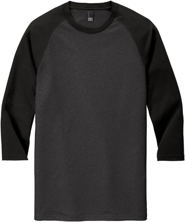 An image of a Custom District Perfect Tri Sleeve Raglan in Black/Black Frost!