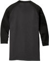 An image of a Custom District Perfect Tri Sleeve Raglan in Black/Black Frost!