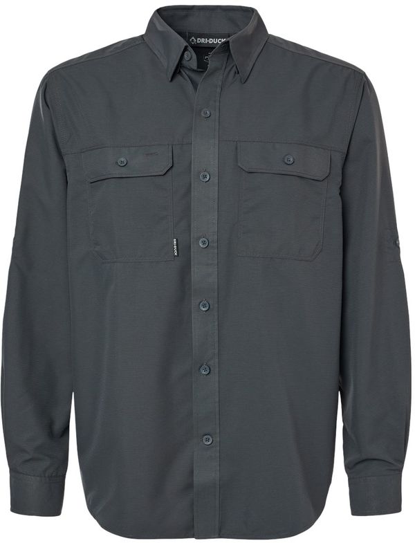 Am image of a Custom Dri Duck Mens Crossroad Woven Shirt in CHARCOAL!
