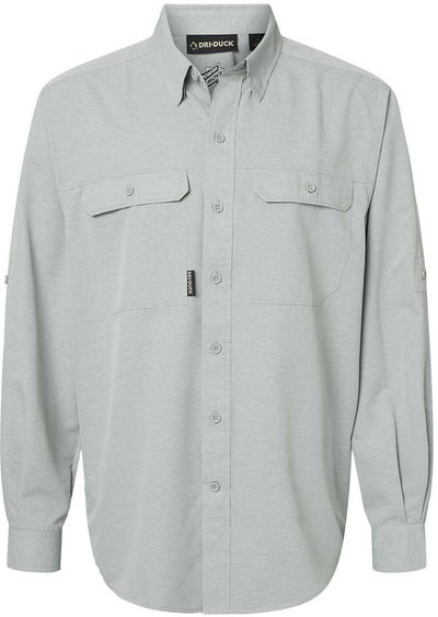Am image of a Custom Dri Duck Mens Crossroad Woven Shirt in GREY!