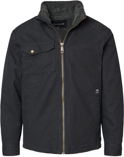 Am image of a Custom Dri Duck Endeavor Canyon Cloth Canvas Jacket with Sherpa Lining in Black!