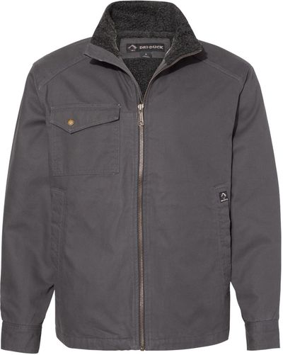Am image of a Custom Dri Duck Endeavor Canyon Cloth Canvas Jacket with Sherpa Lining in Charcoal!