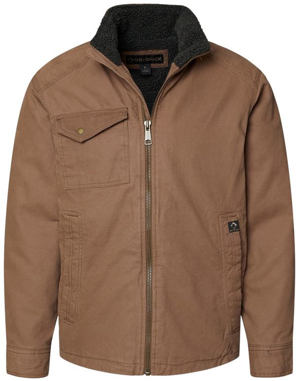 Am image of a Custom Dri Duck Endeavor Canyon Cloth Canvas Jacket with Sherpa Lining in Field Khaki!