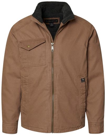 Am image of a Custom Dri Duck Endeavor Canyon Cloth Canvas Jacket with Sherpa Lining in Field Khaki!