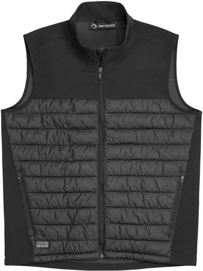 Am image of a Custom Dri Duck Summit Soft Shell Puffer Vest in Black!