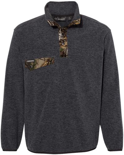 Am image of a Custom Dri Duck Denali Mountain Fleece Pullover in Charcoal Real Tree Extra!