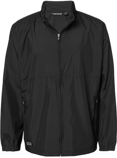 Am image of a Custom Dri Duck Men's River Packable Jacket in BLACK!