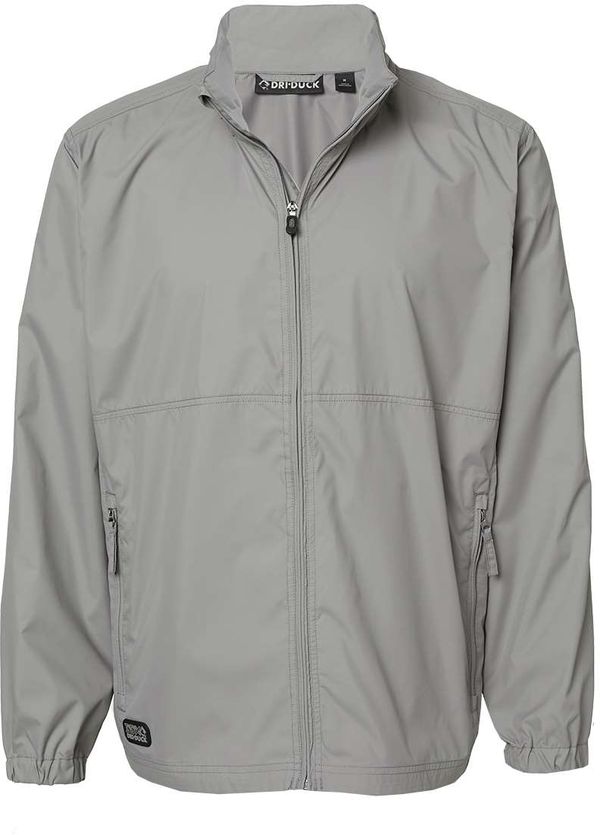 Am image of a Custom Dri Duck Men's River Packable Jacket in GREY!
