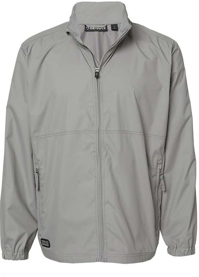 Am image of a Custom Dri Duck Men's River Packable Jacket in GREY!