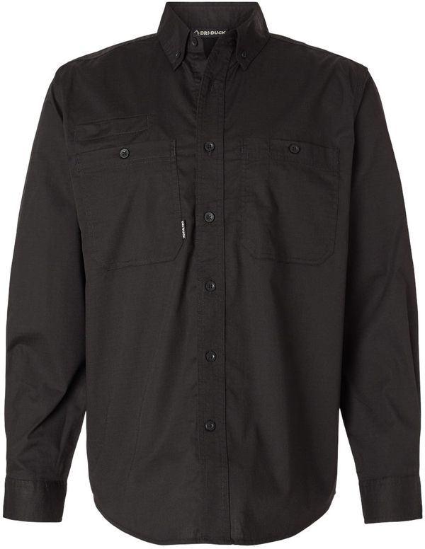 Am image of a Custom Dri Duck Mens Craftsman Woven Shirt in Black!