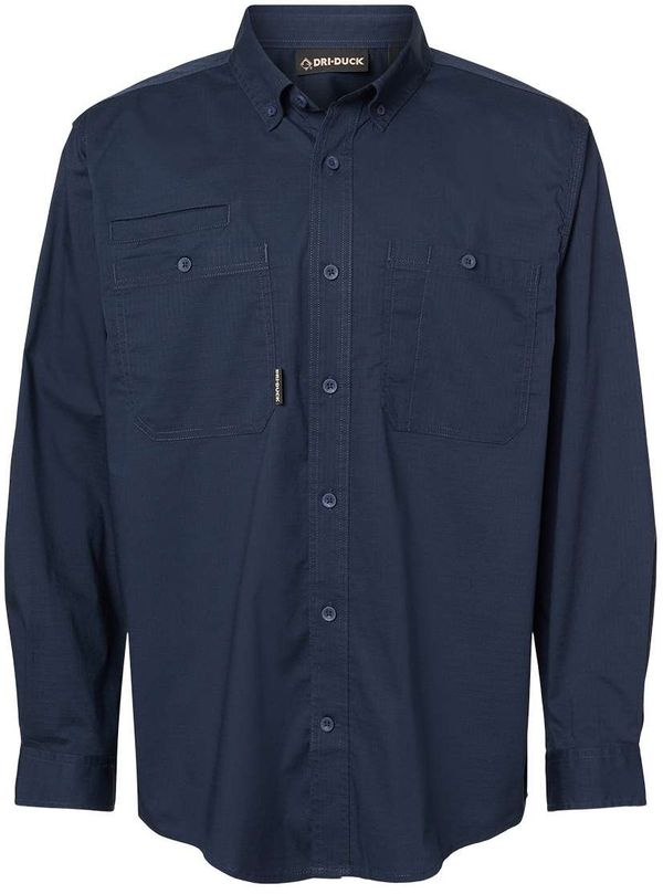 Am image of a Custom Dri Duck Mens Craftsman Woven Shirt in DEEP BLUE!