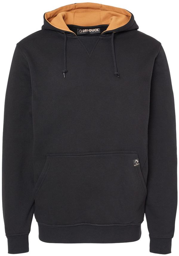 Am image of a Custom Dri Duck Mens Woodland Fleece Hooded Sweatshirt in Black!