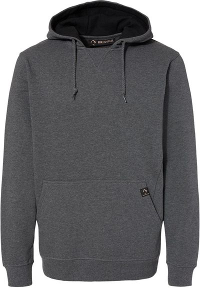 Am image of a Custom Dri Duck Mens Woodland Fleece Hooded Sweatshirt in Dark Oxford!