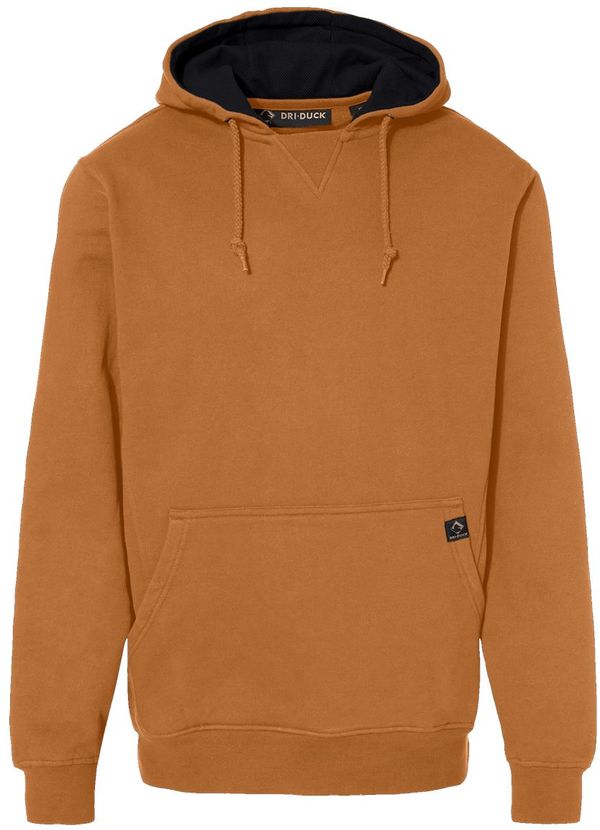 Am image of a Custom Dri Duck Mens Woodland Fleece Hooded Sweatshirt in Saddle!