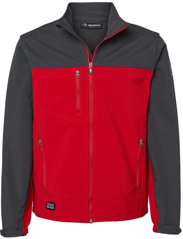 An image of a Custom Dri Duck Motion Soft Shell Jacket in Red/ Charcoal!