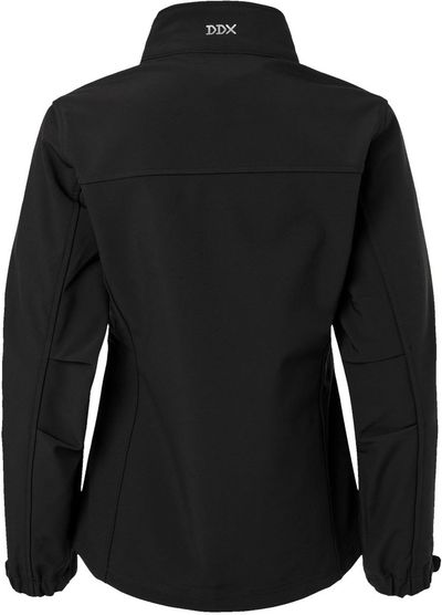 Am image of a Custom Dri Duck Womens Motion Soft Shell Jacket in Black!