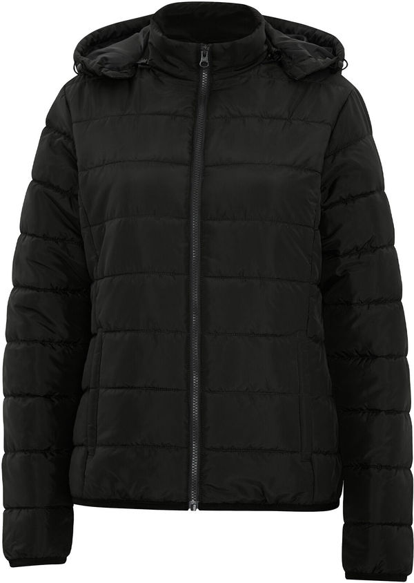 Am image of a Custom Dryframe Essential Hooded Insulated Ladies Jacket in Black!