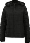 Am image of a Custom Dryframe Essential Hooded Insulated Ladies Jacket in Black!