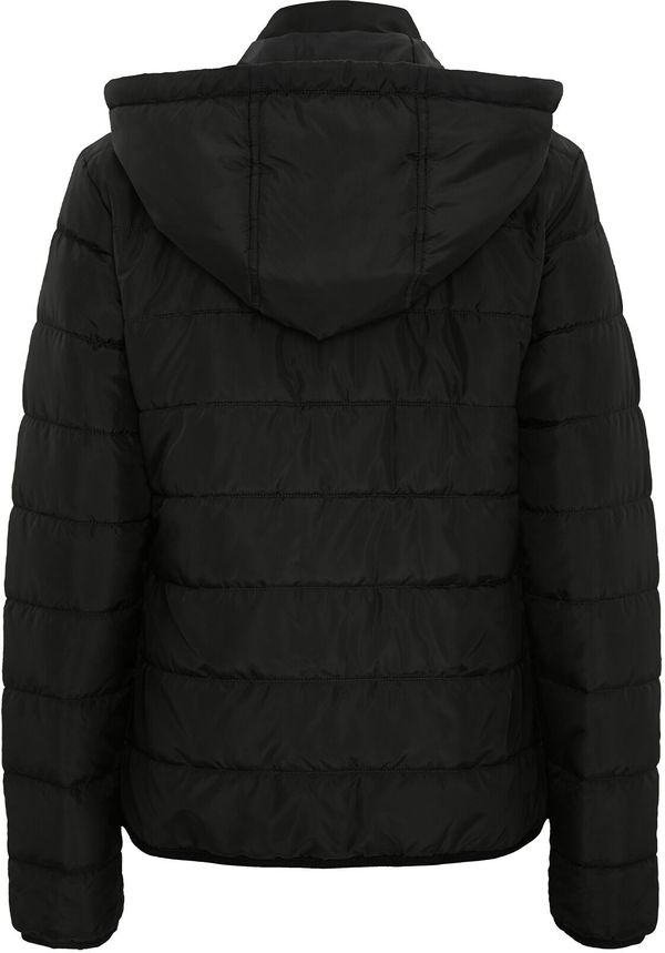 Am image of a Custom Dryframe Essential Hooded Insulated Ladies Jacket in Black!