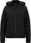 An image of a Custom Dryframe Essential Hooded Insulated Ladies Jacket in Black!