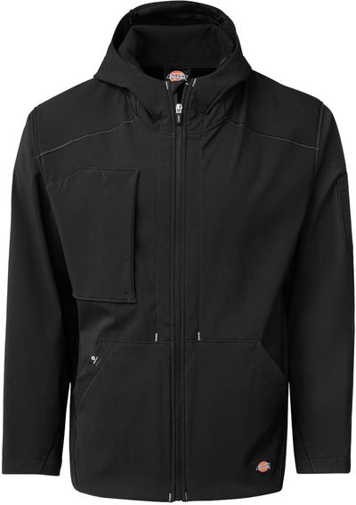 Am image of a Custom Dickies Protect Hooded Jacket in Black!