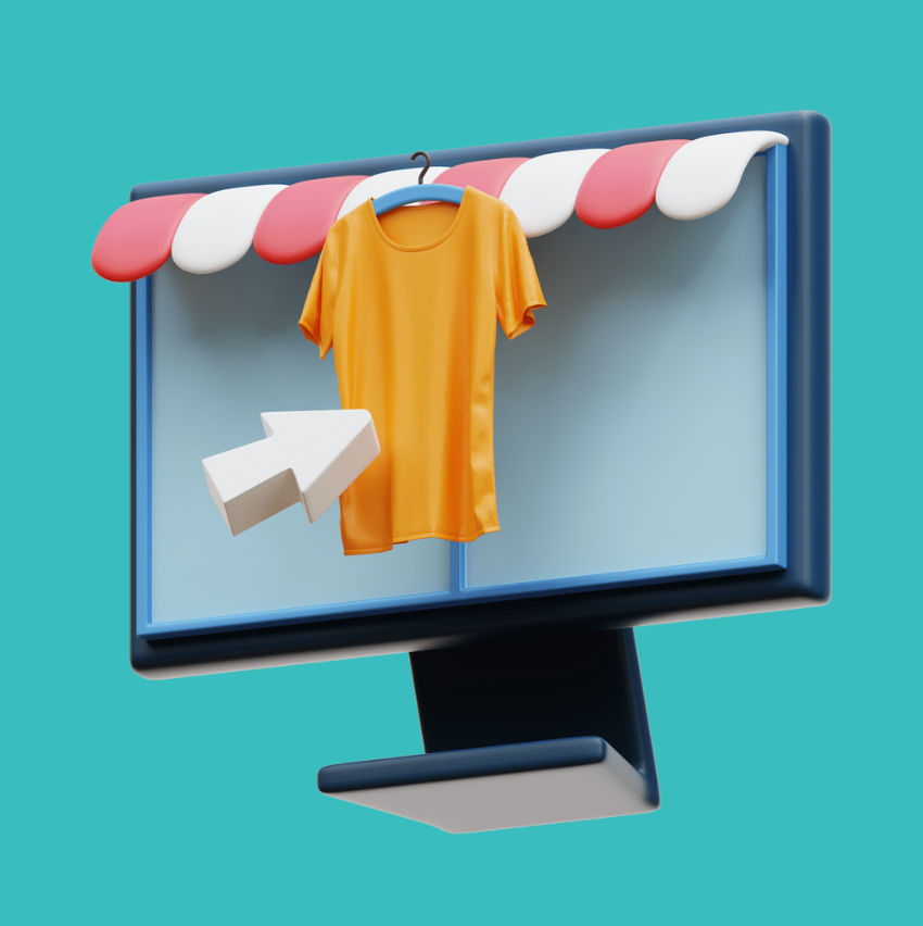An image of a 3d graphic showing a t-shirt and a mouse arrow.