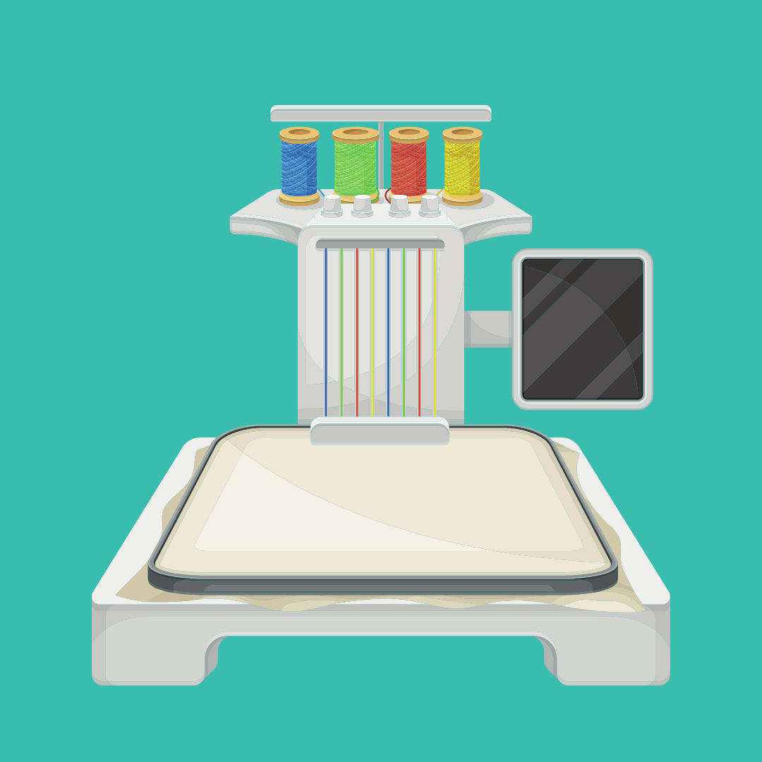 A graphic image of an embroidery machine