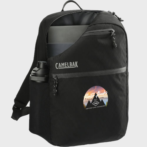 An image of a custom backpack that was decorated using direct film transfer.