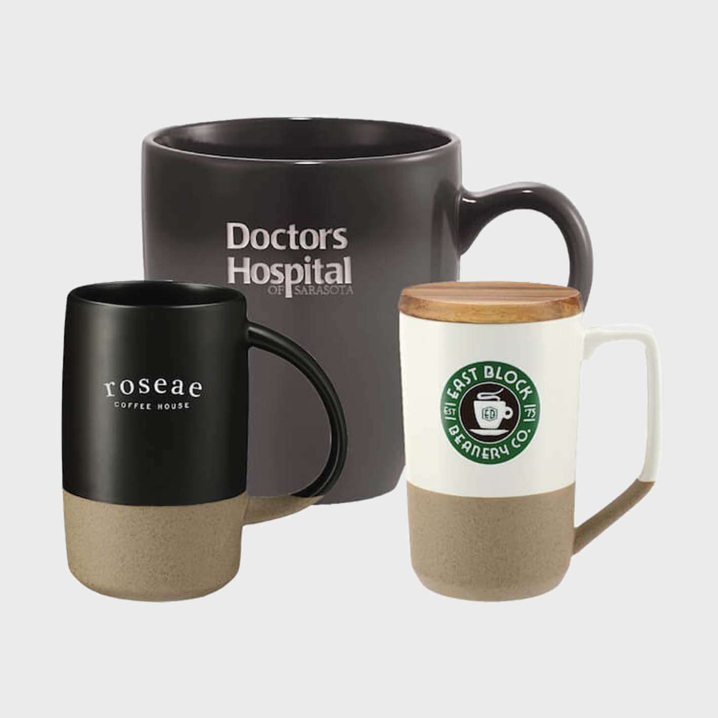 An image of drinkware that are ready to be customized and printed on!
