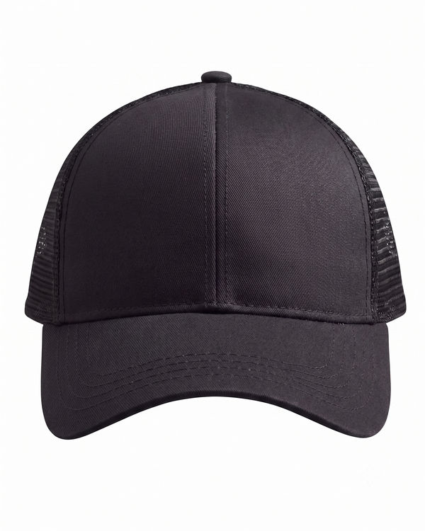 An image of a Custom Econscious Eco Trucker Organic Recycled Hat in Black/Black!