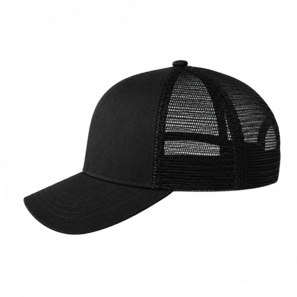 An image of a Custom Econscious Eco Trucker Organic Recycled Hat in Black/Black!