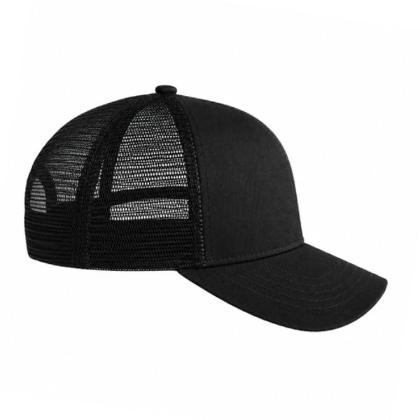 An image of a Custom Econscious Eco Trucker Organic Recycled Hat in Black/Black!