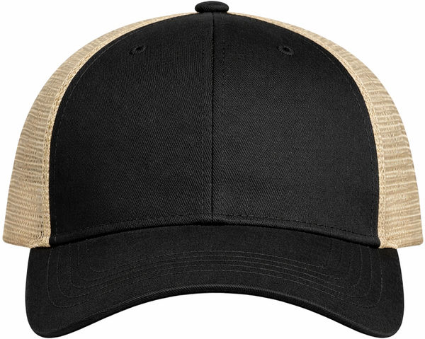An image of a Custom Econscious Eco Trucker Organic Recycled Hat in Black/Oyster!