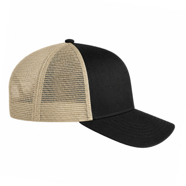 An image of a Custom Econscious Eco Trucker Organic Recycled Hat in Black/Oyster!