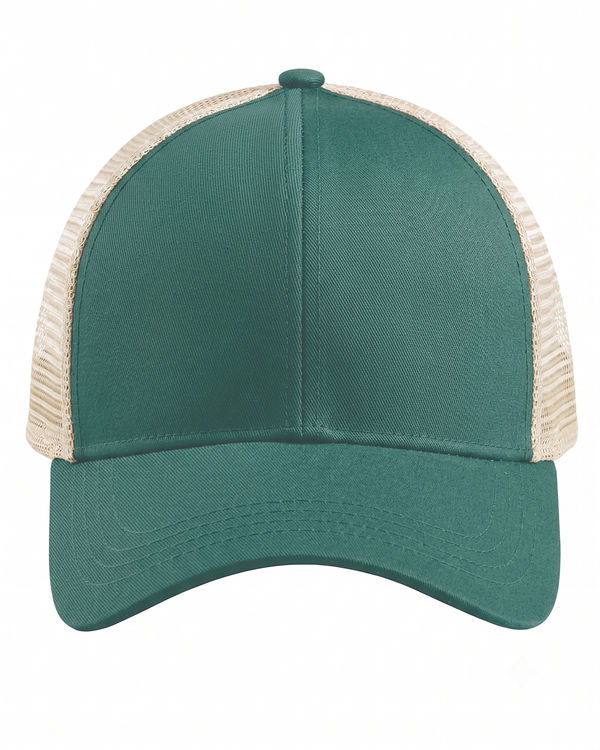 An image of a Custom Econscious Eco Trucker Organic Recycled Hat in Emerald Forest/Oyster!