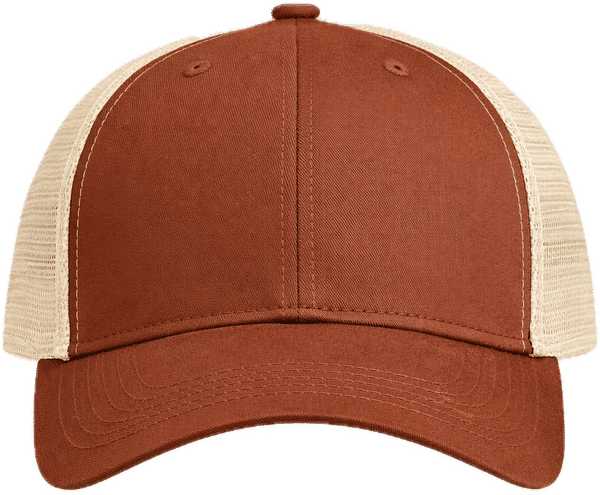 An image of a Custom Econscious Eco Trucker Organic Recycled Hat in Leg Brown/Oyster!