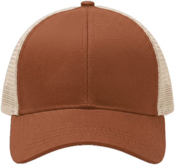An image of a Custom Econscious Eco Trucker Organic Recycled Hat in Leg Brown/Oyster!
