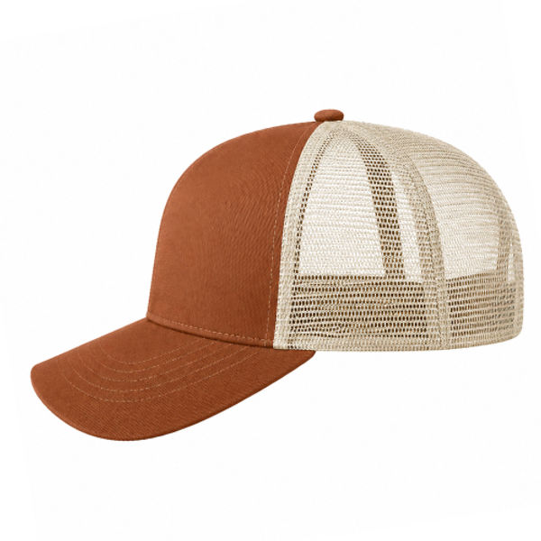 An image of a Custom Econscious Eco Trucker Organic Recycled Hat in Leg Brown/Oyster!