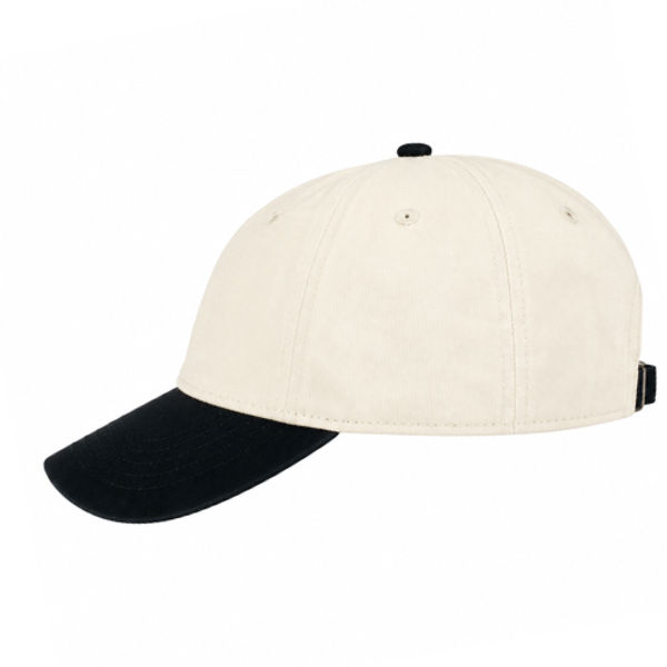 An image of a Custom Econscious Organic Cotton Twill Unstructured Baseball Hat in Oyster/Black!