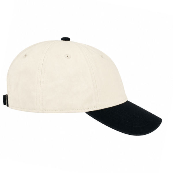 An image of a Custom Econscious Organic Cotton Twill Unstructured Baseball Hat in Oyster/Black!